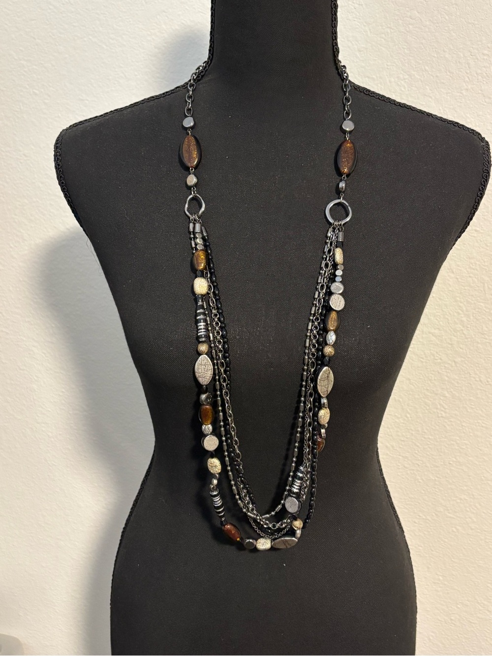 Lia Sophia ‘Wild Card’ Multi-Strand Brown and Black Gunmetal Necklace 40”+3”